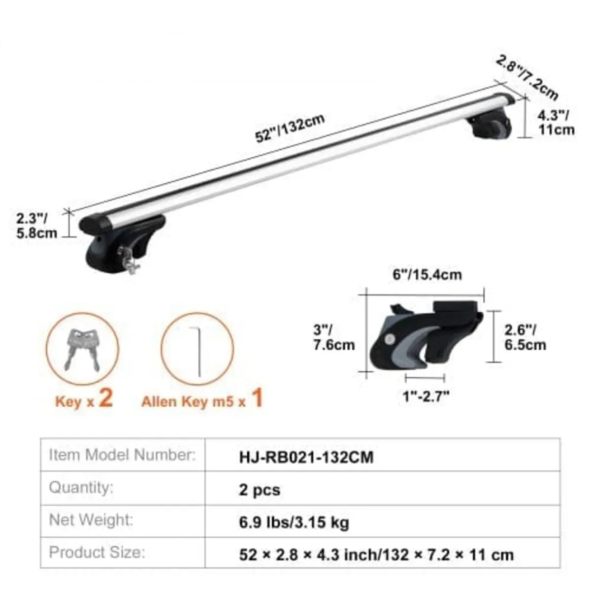 Universal Roof Rack Crossbar 132.1 cm Length for V - Image 4