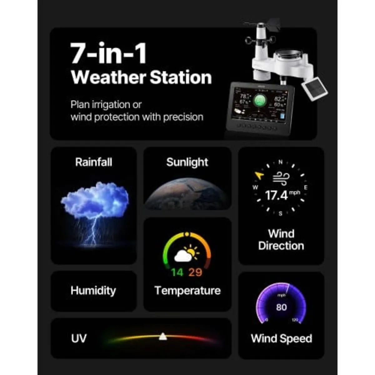 7-in-1 Wi-Fi Weather Station, 177.8 mm TFT Display - Image 2