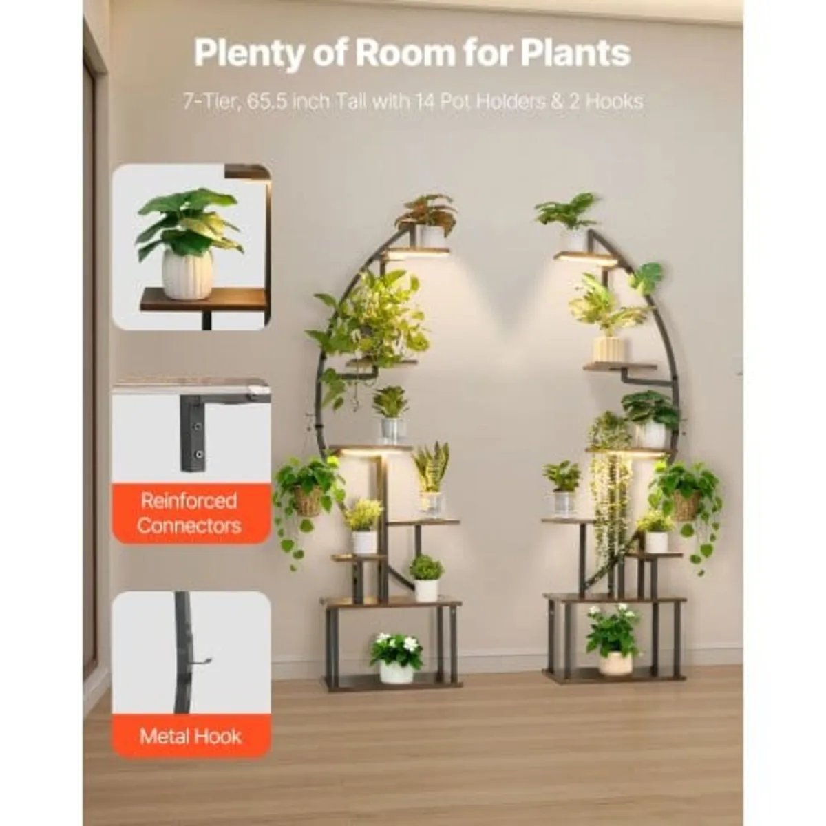 Plant Stand Indoor with Grow Lights, 166.5cm Tall - Image 3
