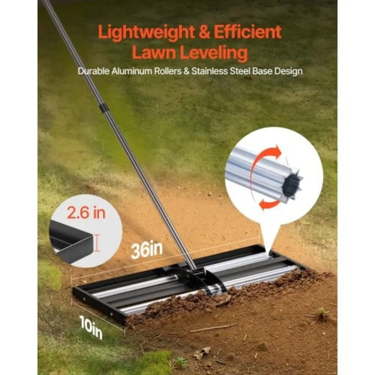 Updated Lawn Leveling Rake with Roller, 36" x 10" - Image 3