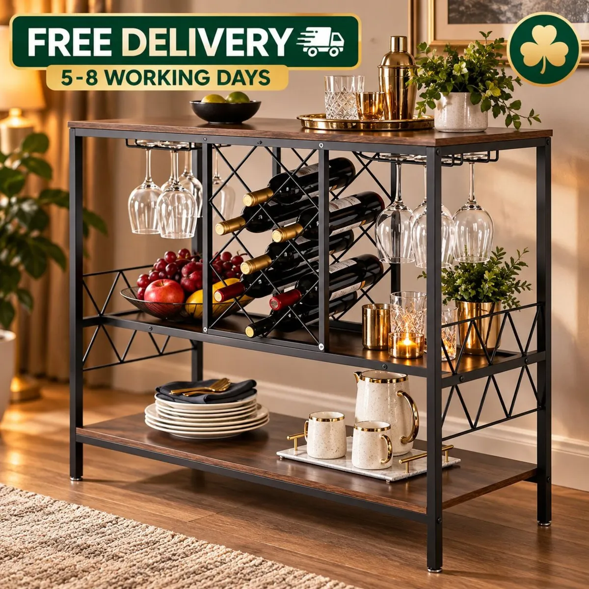 Industrial Bar Cabinet with Wine Rack & Glass Hold - Image 1