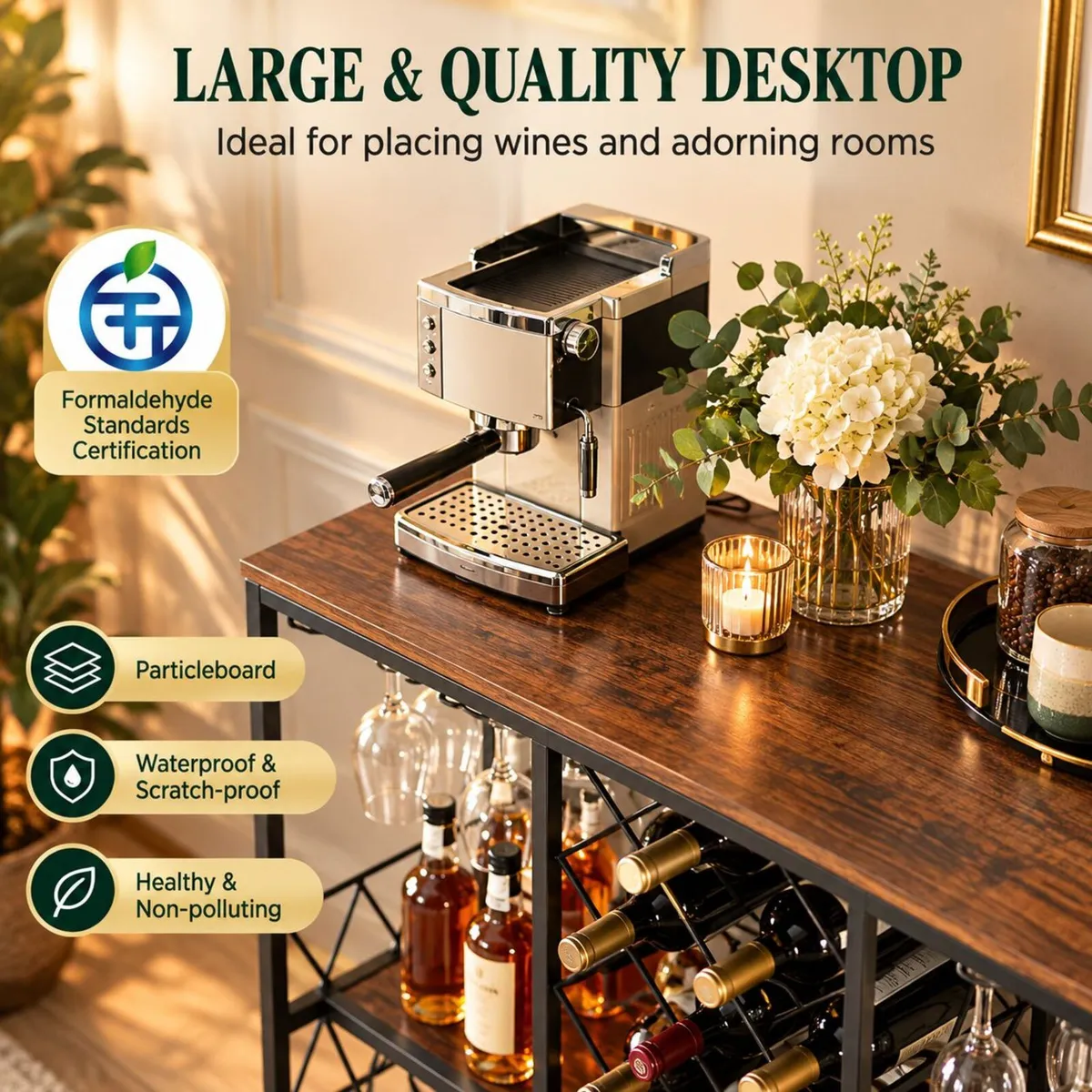 Industrial Bar Cabinet with Wine Rack & Glass Hold - Image 2