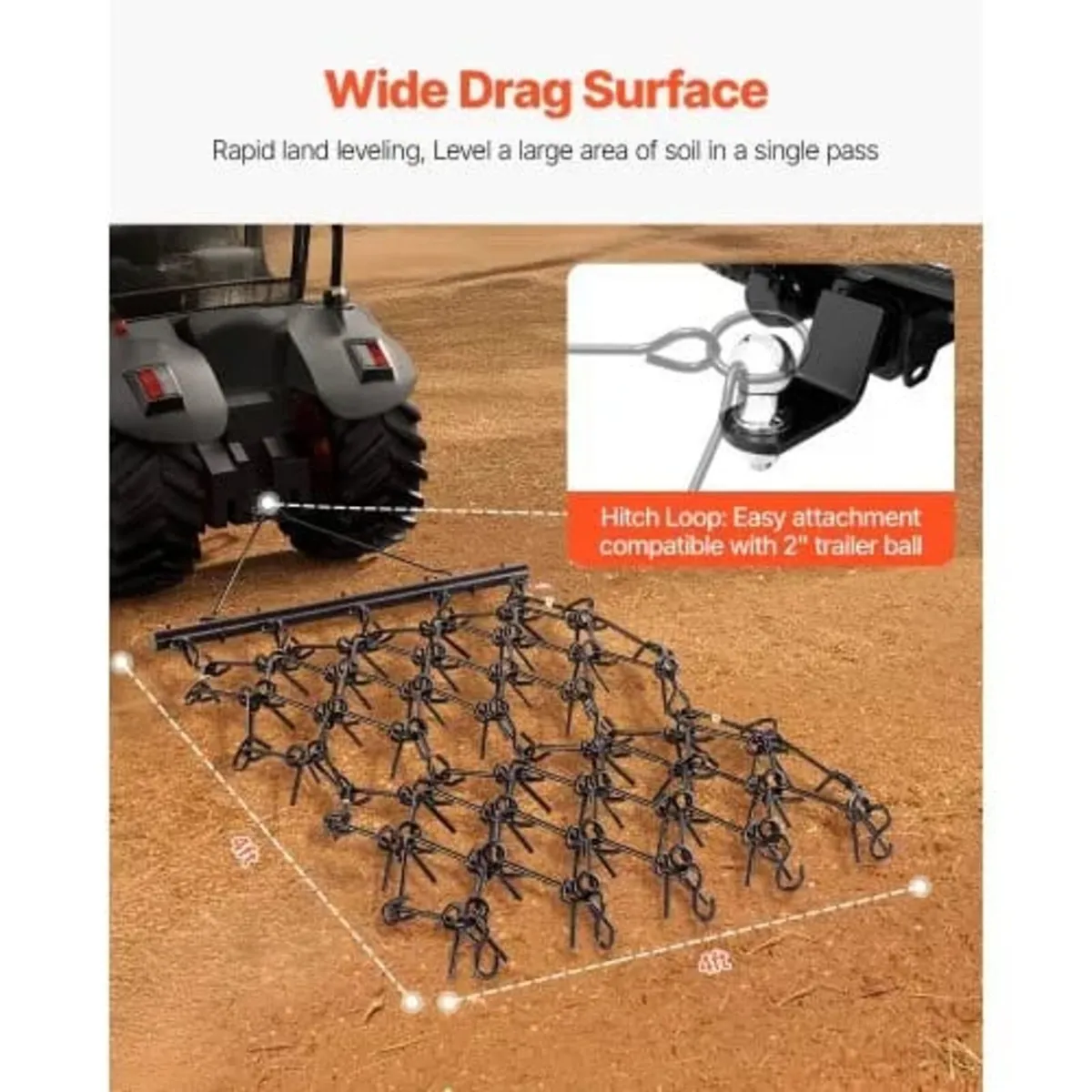 Drag Harrow, 4 x 4 ft Durable Chain Harrow with 69 - Image 2