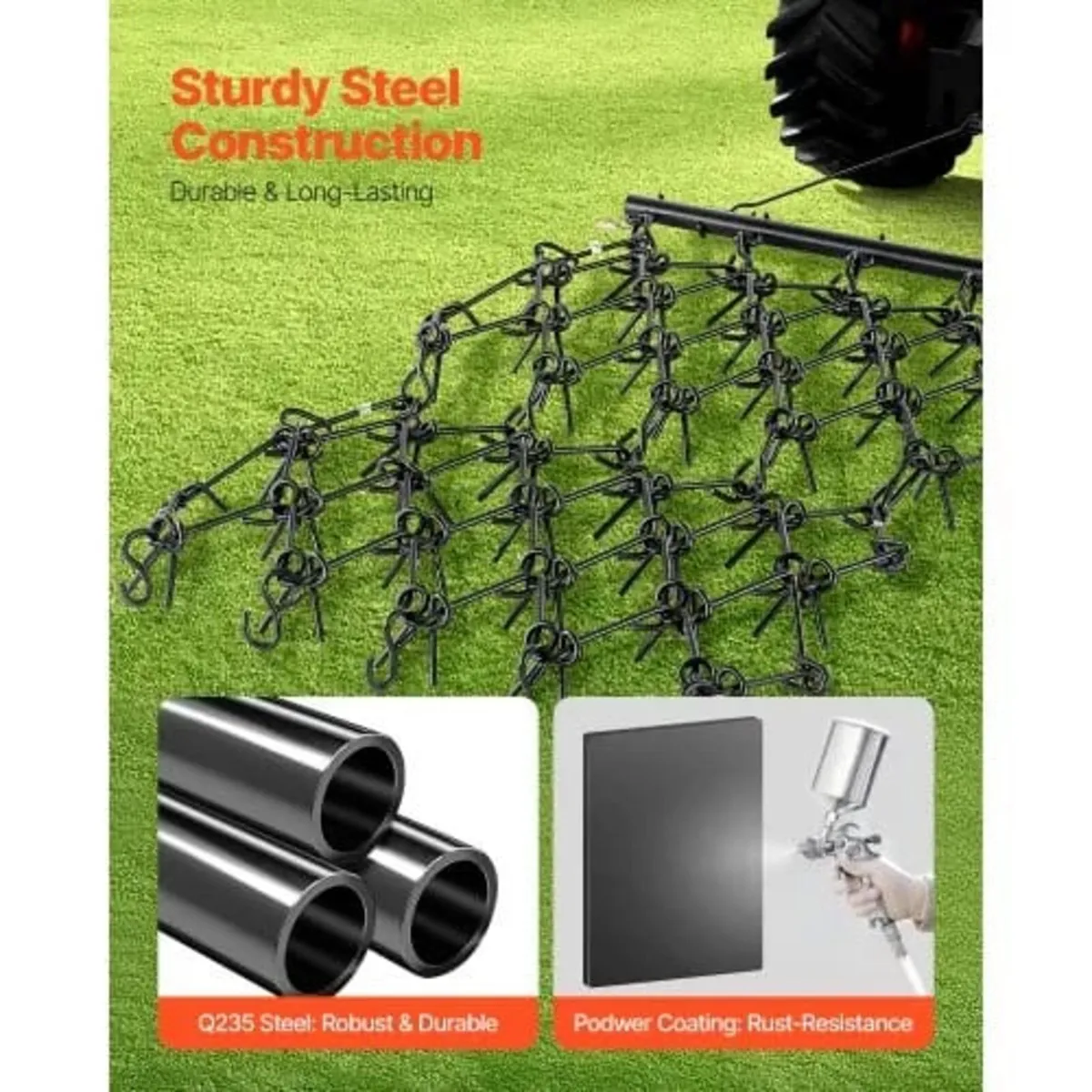 Drag Harrow, 4 x 4 ft Durable Chain Harrow with 69 - Image 3