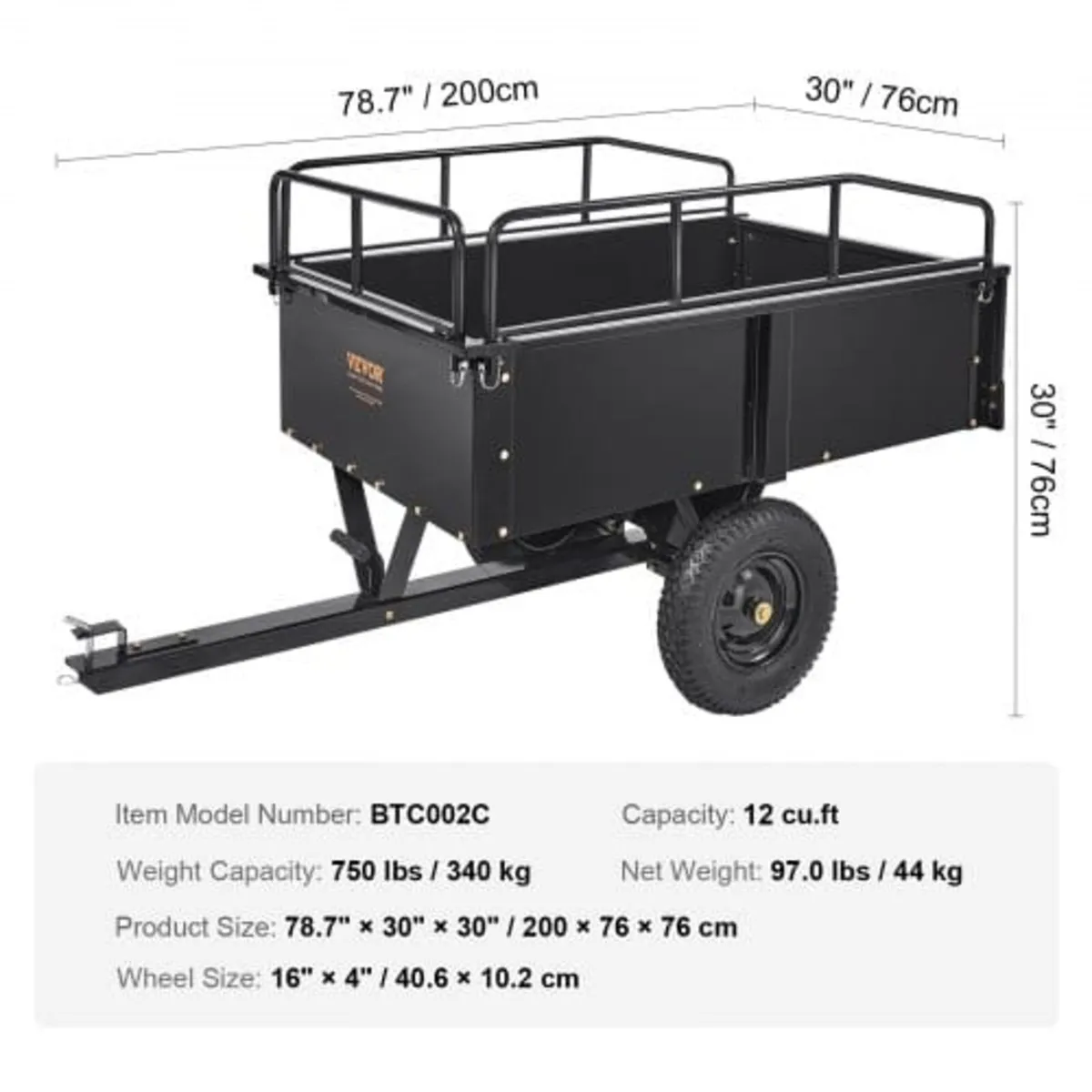 Heavy Duty ATV Trailer Steel Dump Cart, 340 kg 0.4 - Image 4