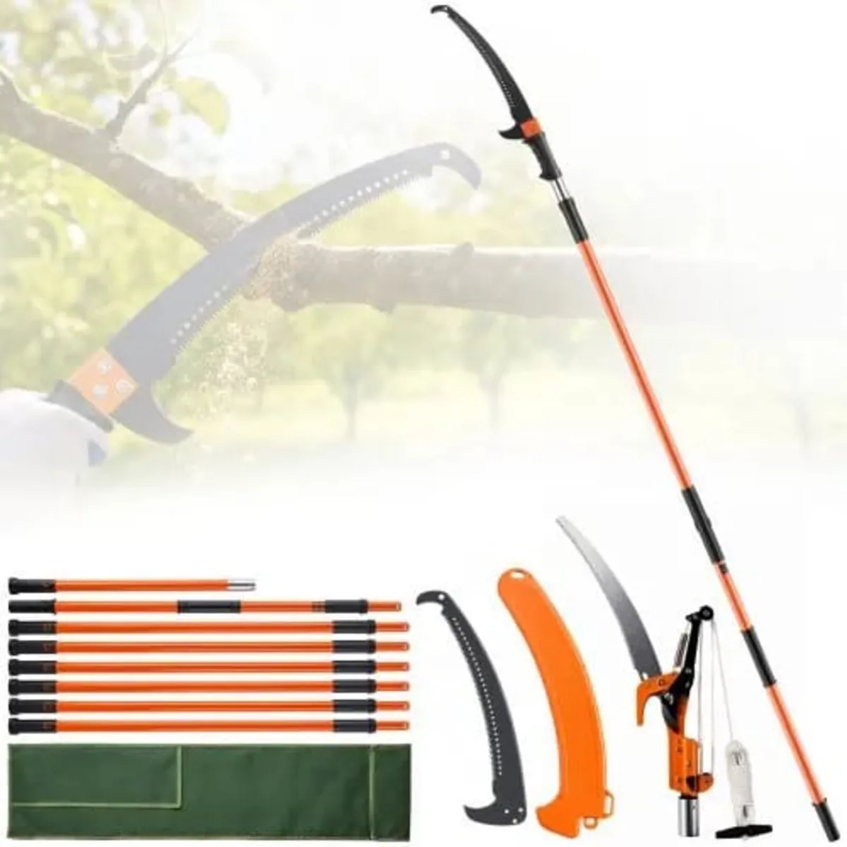 Manual Pole Saw, 2.2-8.2 m Extendable Tree Pruner, - Image 1