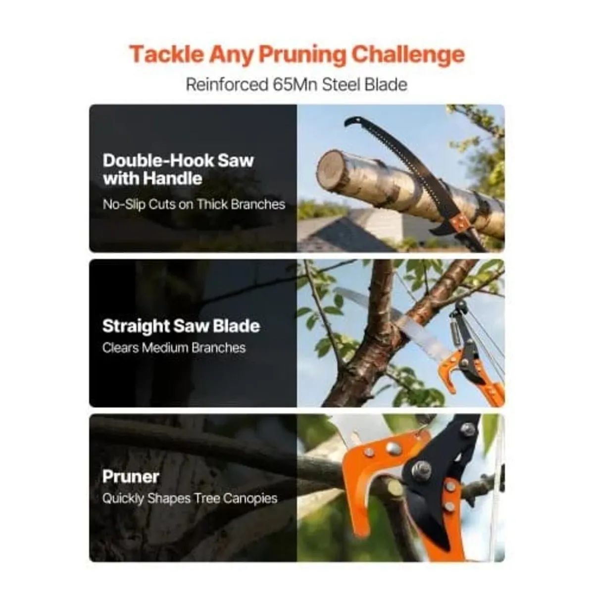 Manual Pole Saw, 2.2-8.2 m Extendable Tree Pruner, - Image 2