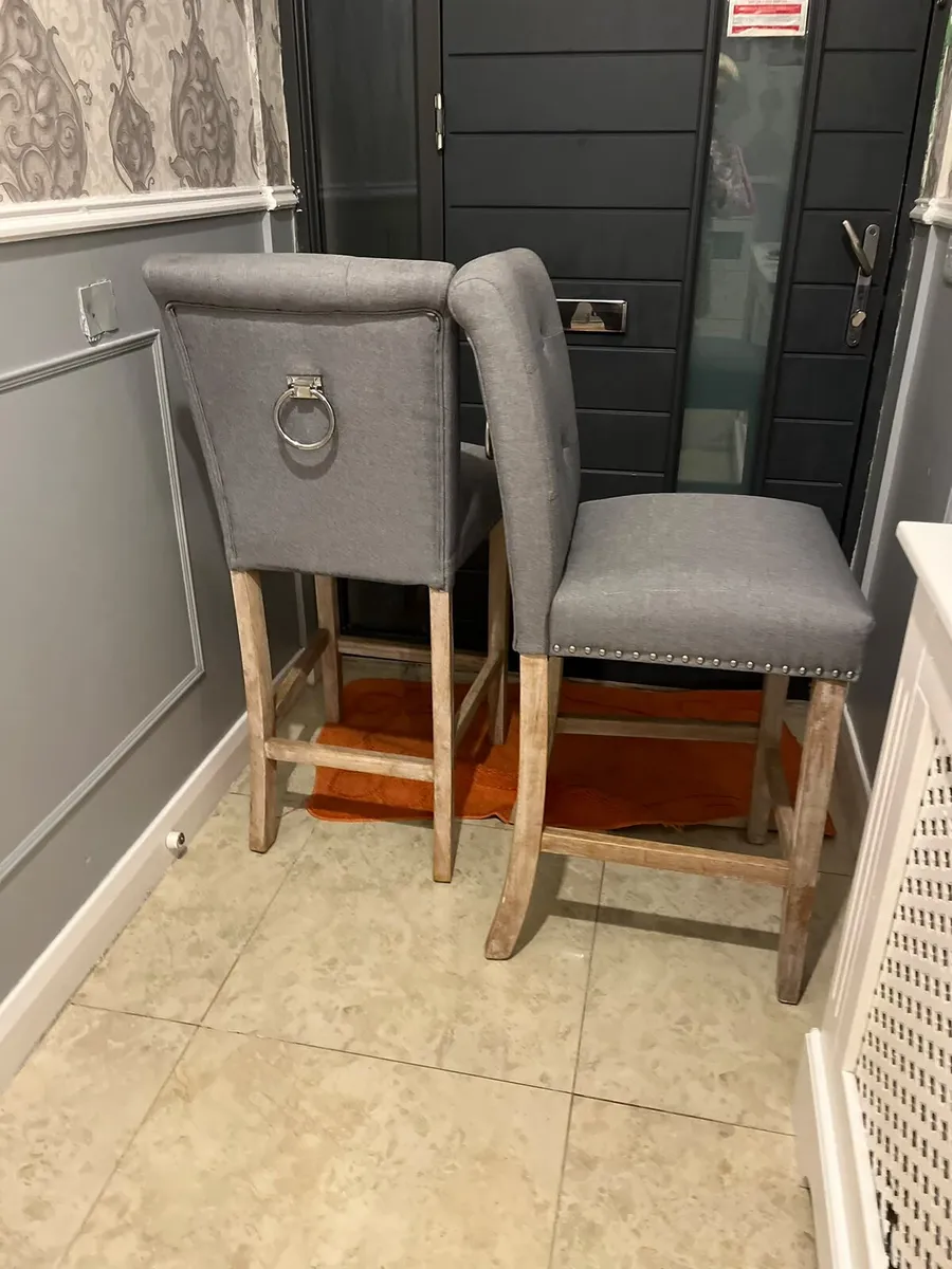 2X LIGHT GREY FABRIC COUNTER Bar STOOLS - CLARA DU - Image 3