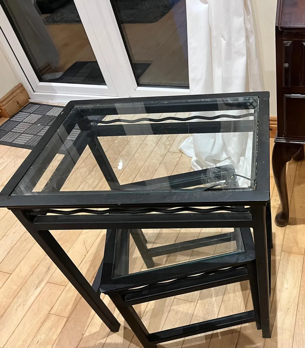 Set of 3 Heavy Black Glass Nesting Tables - Image 1