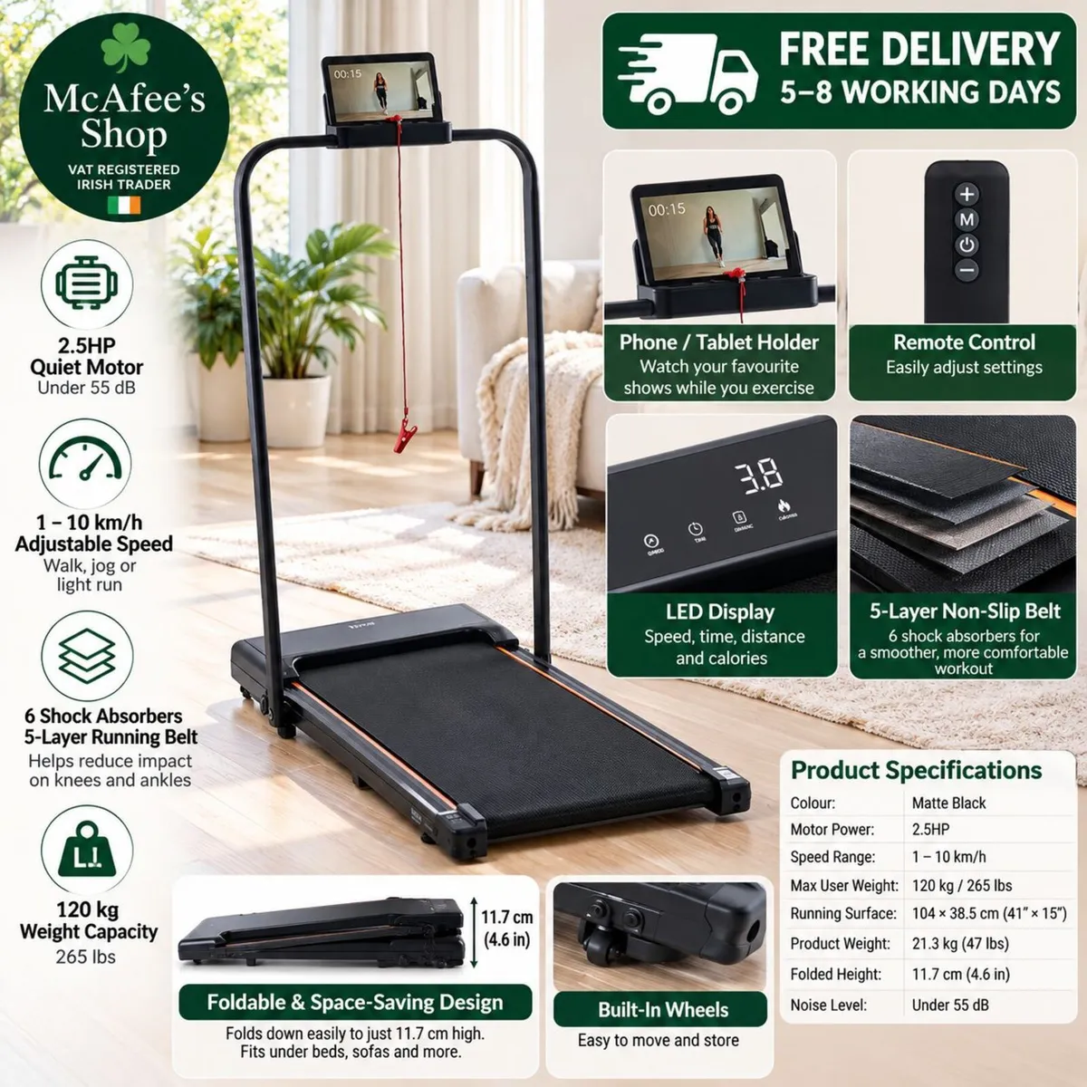 2-in-1 Folding Walking Pad Treadmill – Home & Offi - Image 2