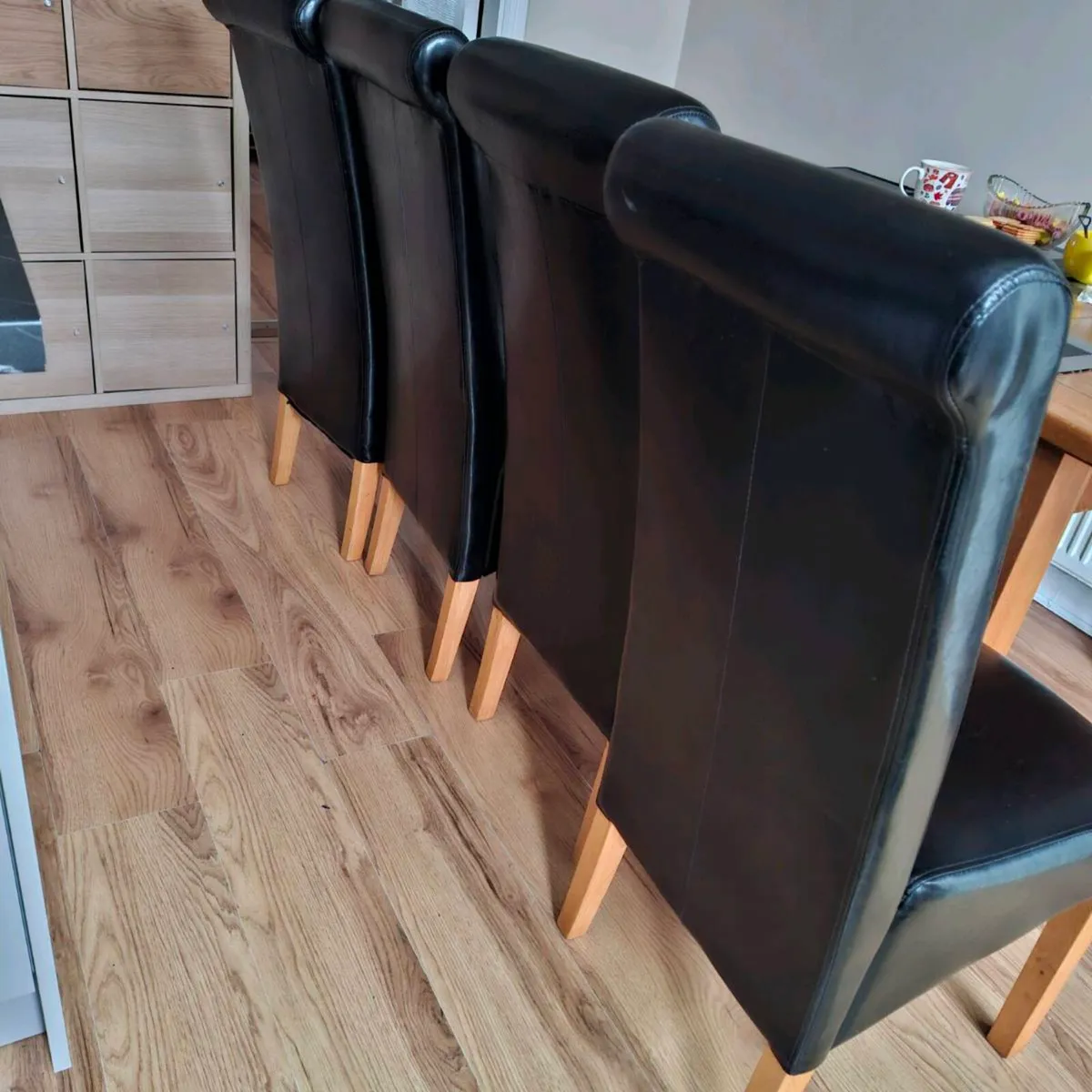 4 Black leather style kitchen chairs. - Image 4