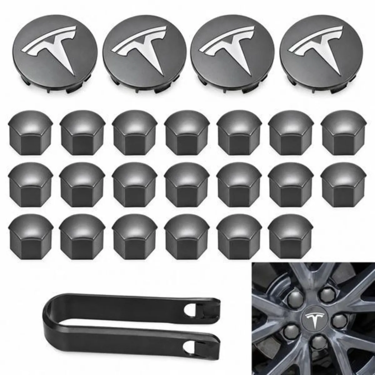 Tesla centre caps + nut covers (FREE POST) - Image 1