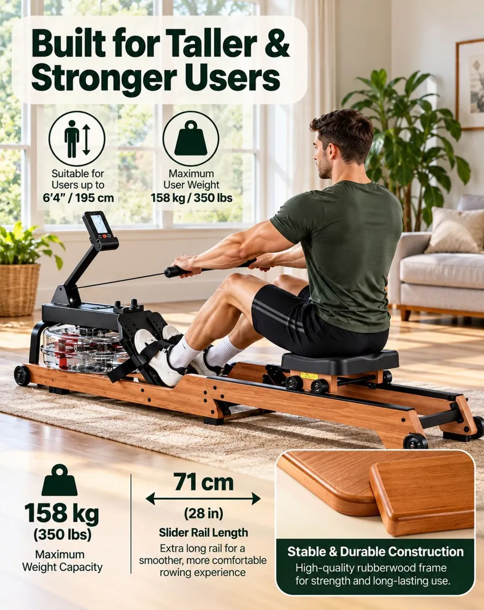 Wooden Water Rowing Machine  Foldable Home Gym Row - Image 4