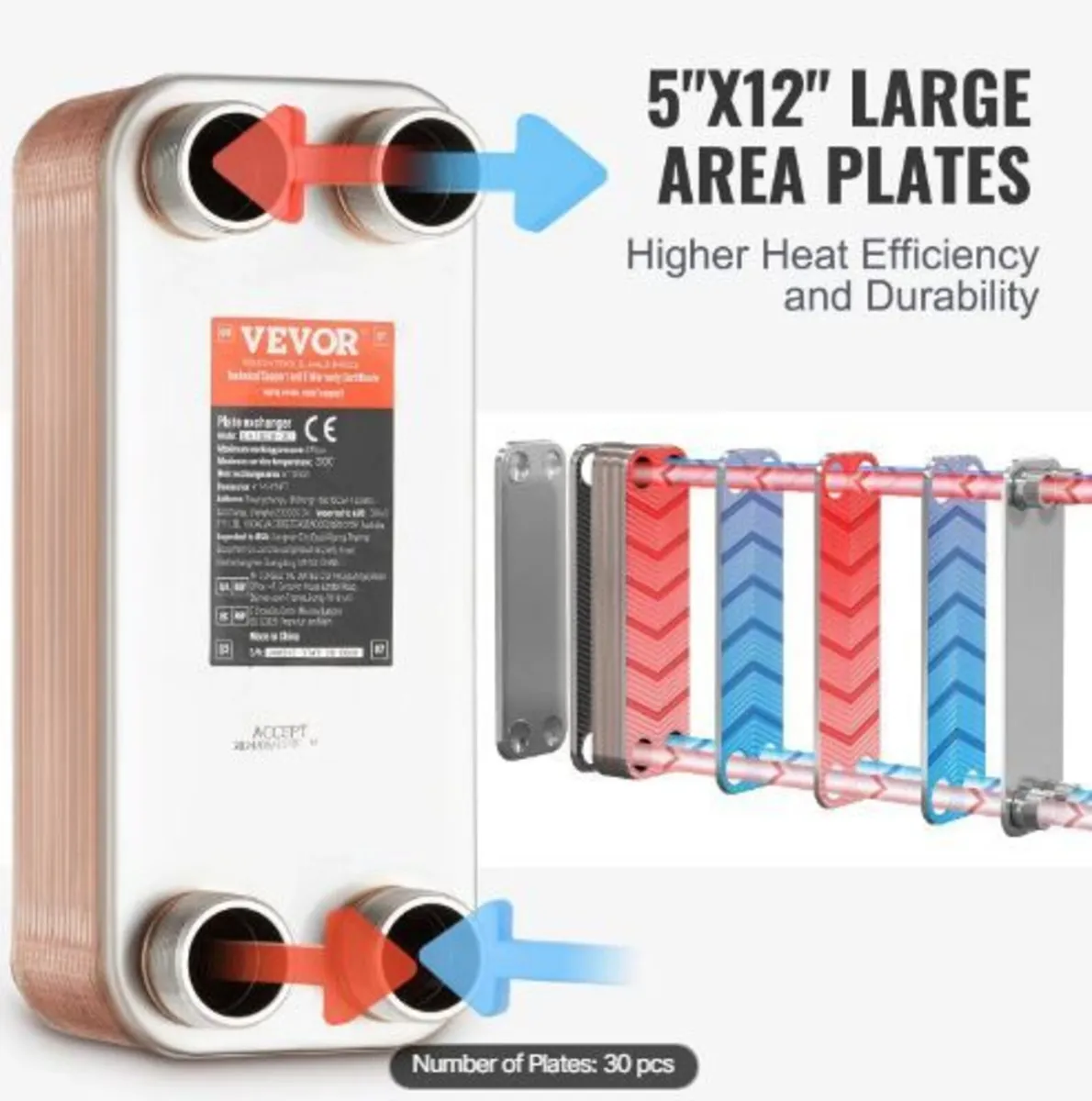 Heat Exchanger, 5"x 12" 30 Plates Brazed - Image 1