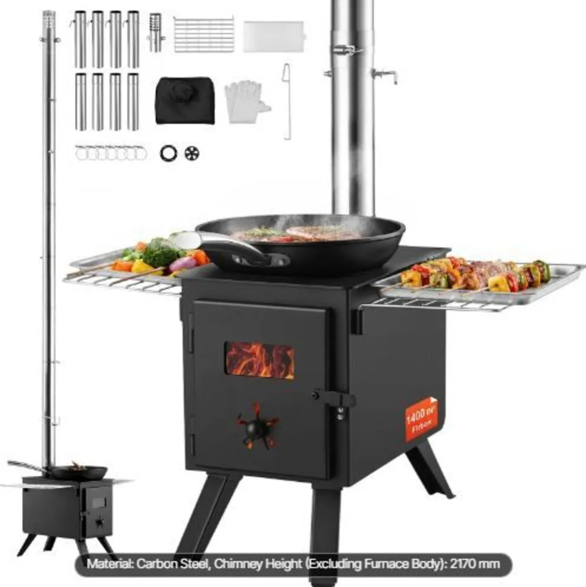 Wood Stove, 218.4 cm, Alloy Steel Camping - Image 4