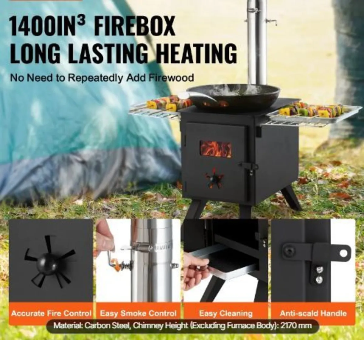 Wood Stove, 218.4 cm, Alloy Steel Camping - Image 1