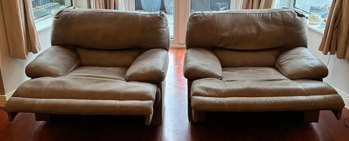 2 Brown suede recliner chairs - Image 2
