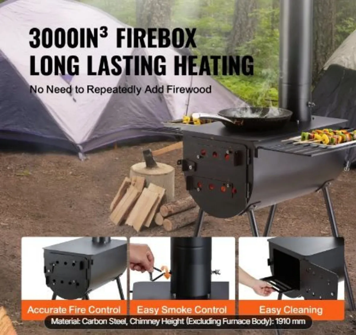 Wood Stove, 3 m, Alloy Steel Camping Tent - Image 3