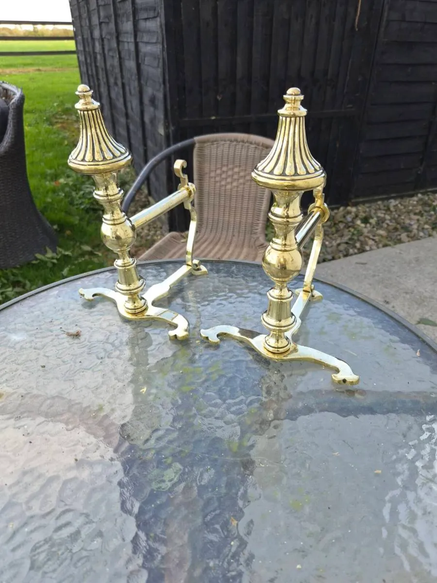 Old brass  fire tong  holders - Image 4