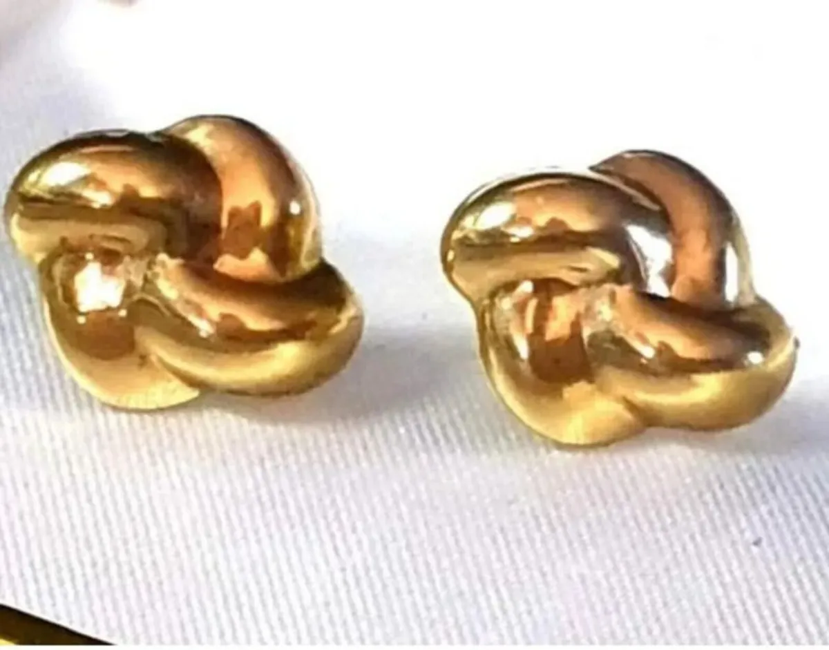 Vintage Hallmarked 9ct Gold 'Knot' Earrings - Image 1
