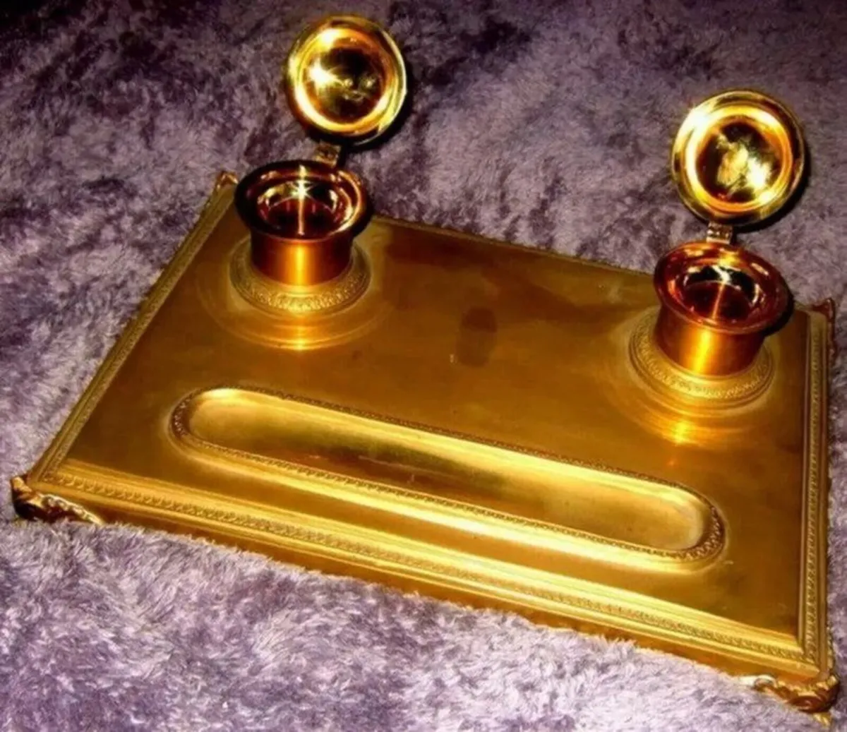Early Victorian Brass Inkstand - Image 2