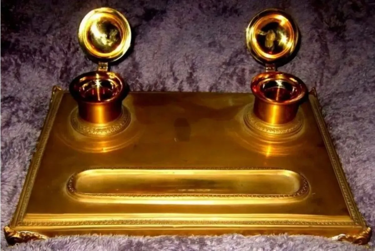 Early Victorian Brass Inkstand - Image 1