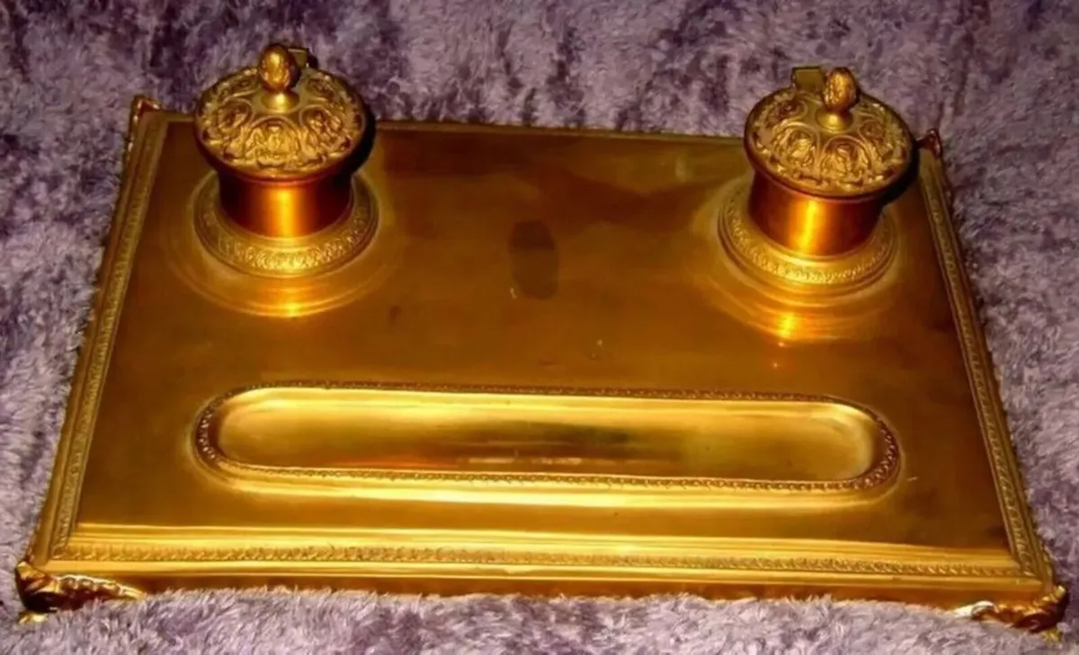 Early Victorian Brass Inkstand - Image 4