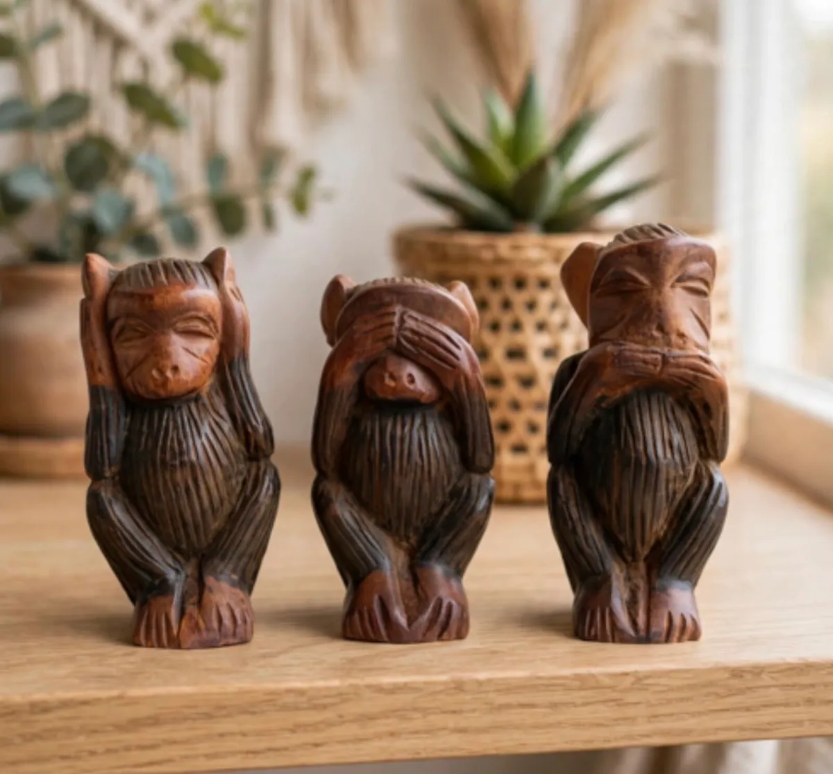 Vintage set of three wise monkeys 6 inches high