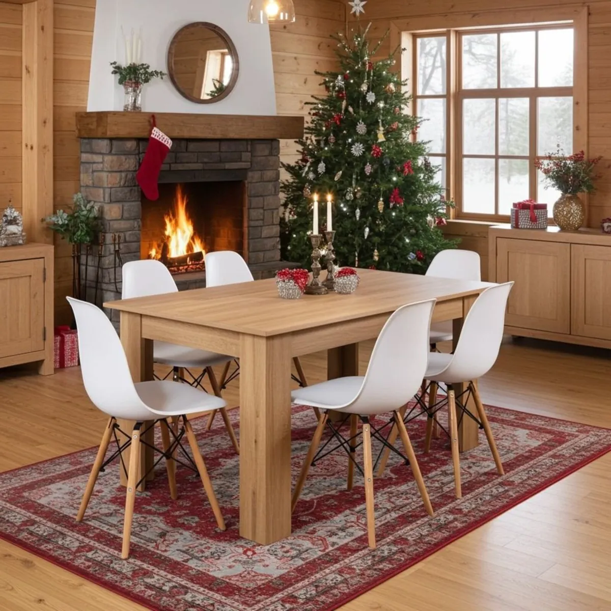 6 Seater Wooden Dining Table Set Nordic Style OaK - Image 1