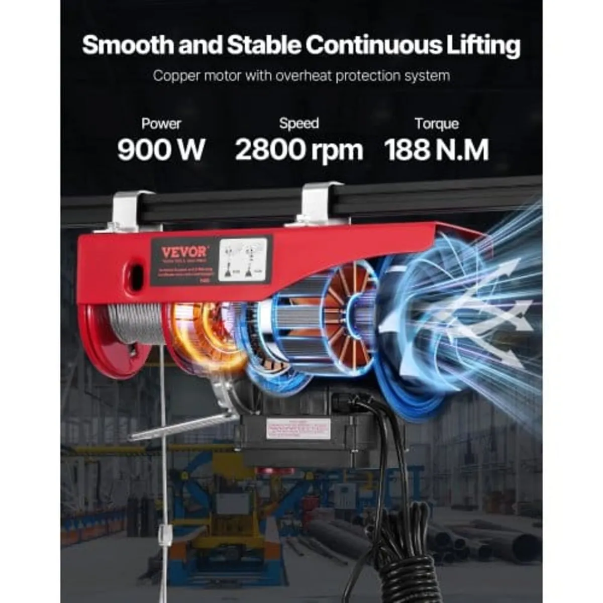 Electric Hoist Crane Winch 598.7 kg 9997.4 cm Wire - Image 2