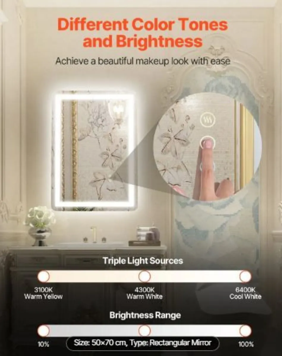LED Bathroom Mirror, 50 x 70 cm - Image 2