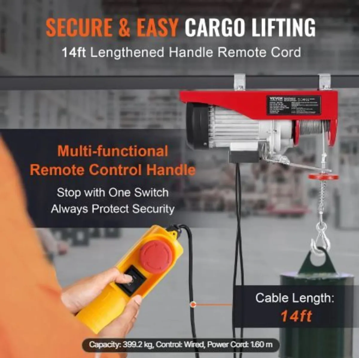 Electric Hoist, 880 lbs 230V Electric Winch - Image 2
