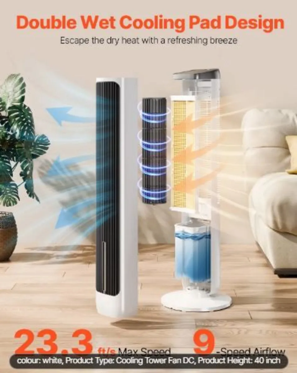 Tower Fan, 23.3ft/s Velocity Quiet Floor Fan - Image 4