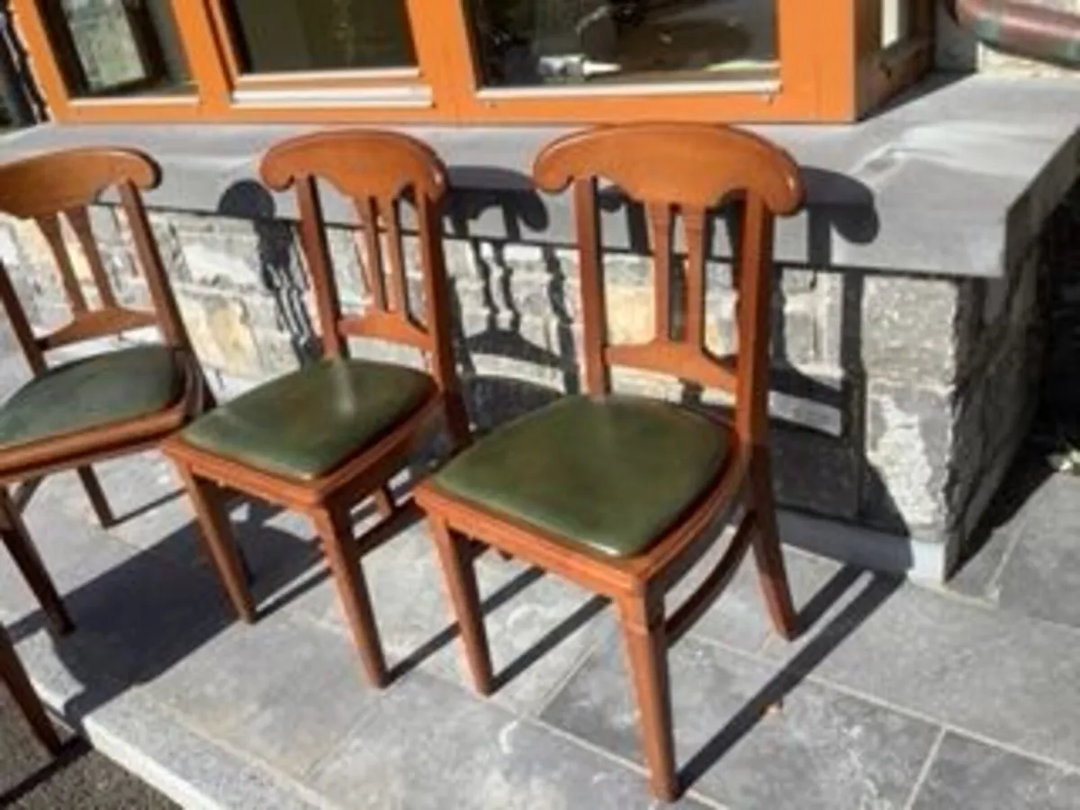8 Wooden Dining Chairs – Green Leather Seats - Image 2