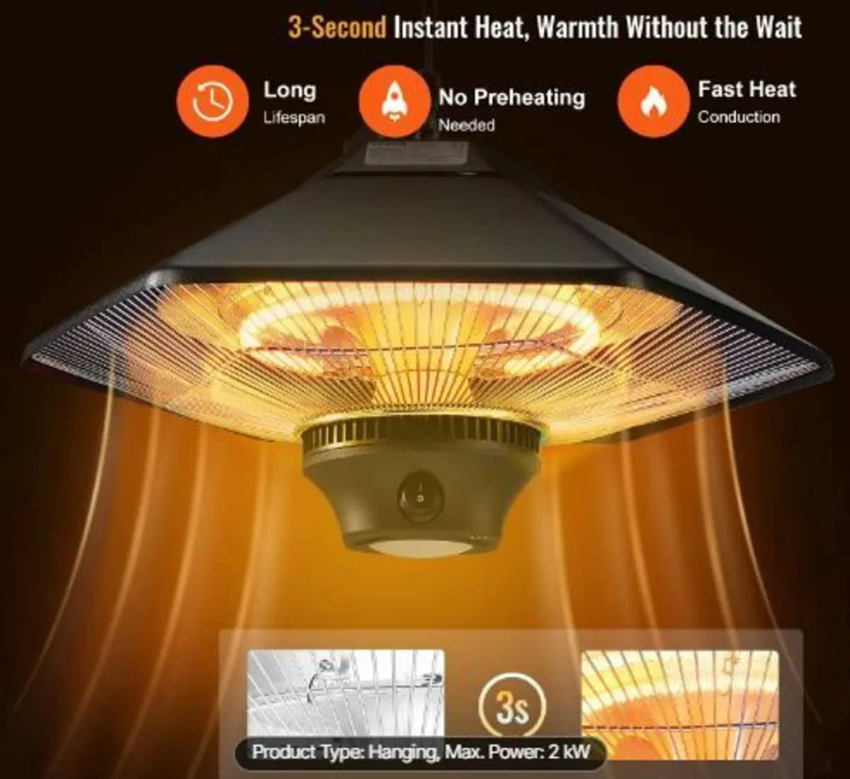 Hanging Patio Heater, 2000W Remote Control - Image 2