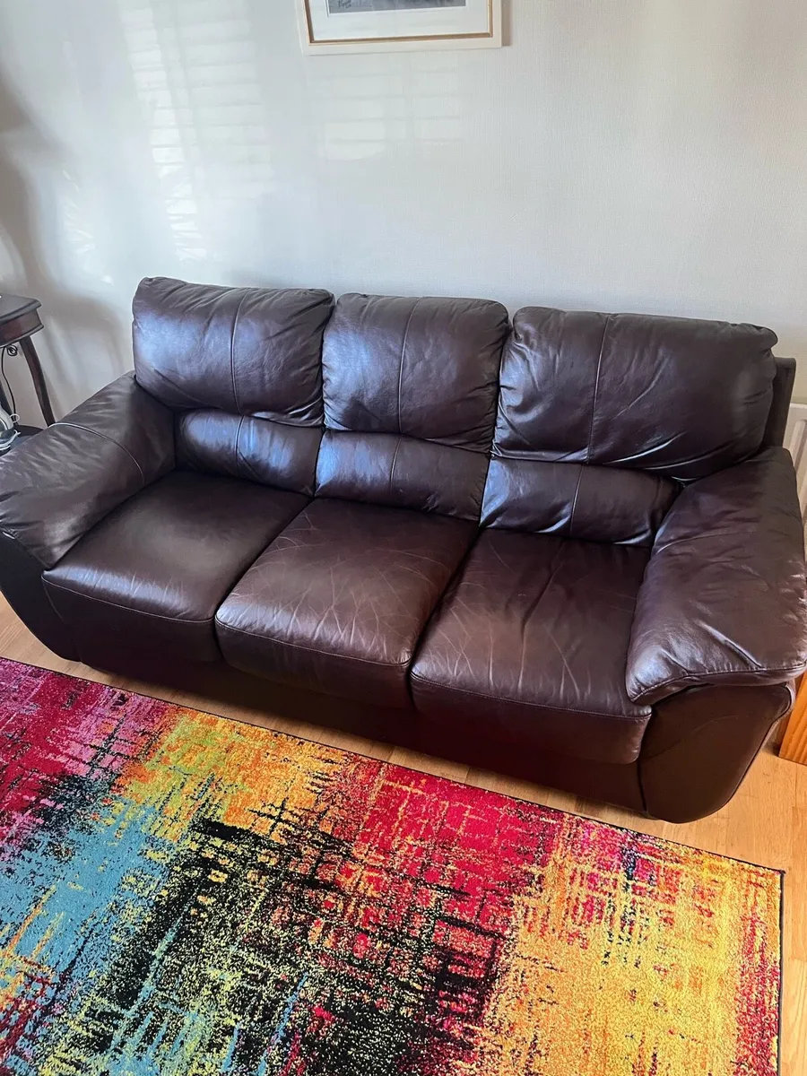 Brown leather furniture suite - Image 3