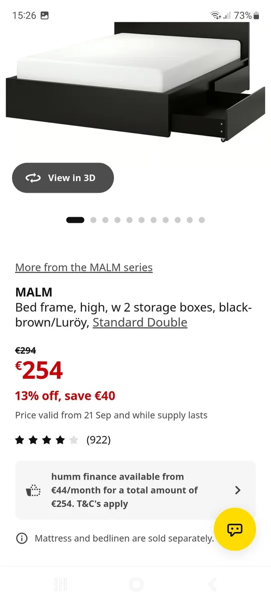 Ikea Malm Double bed with mattress - Image 4