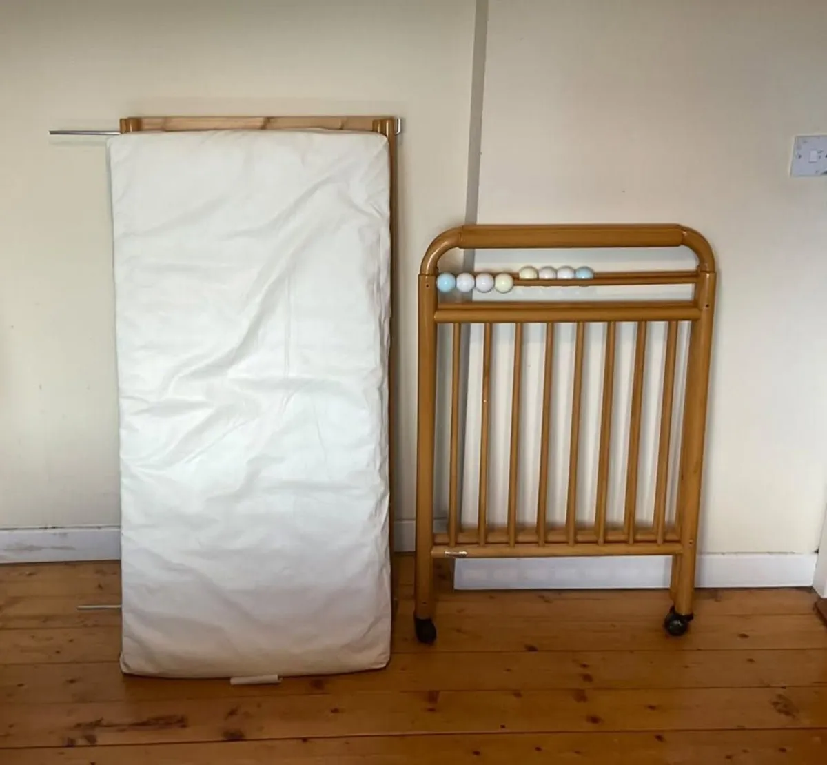 Large Wooden Baby Cot with Mattress – Natural Wood - Image 4