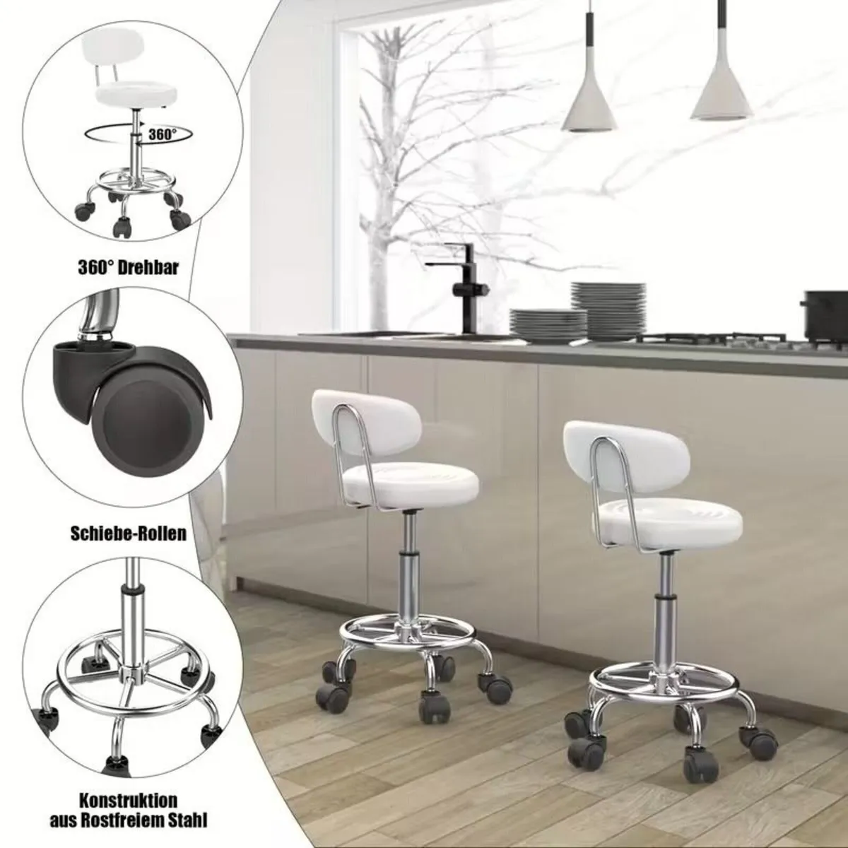 Ergonomic Adjustable Swivel Stool with Backrest - Image 2
