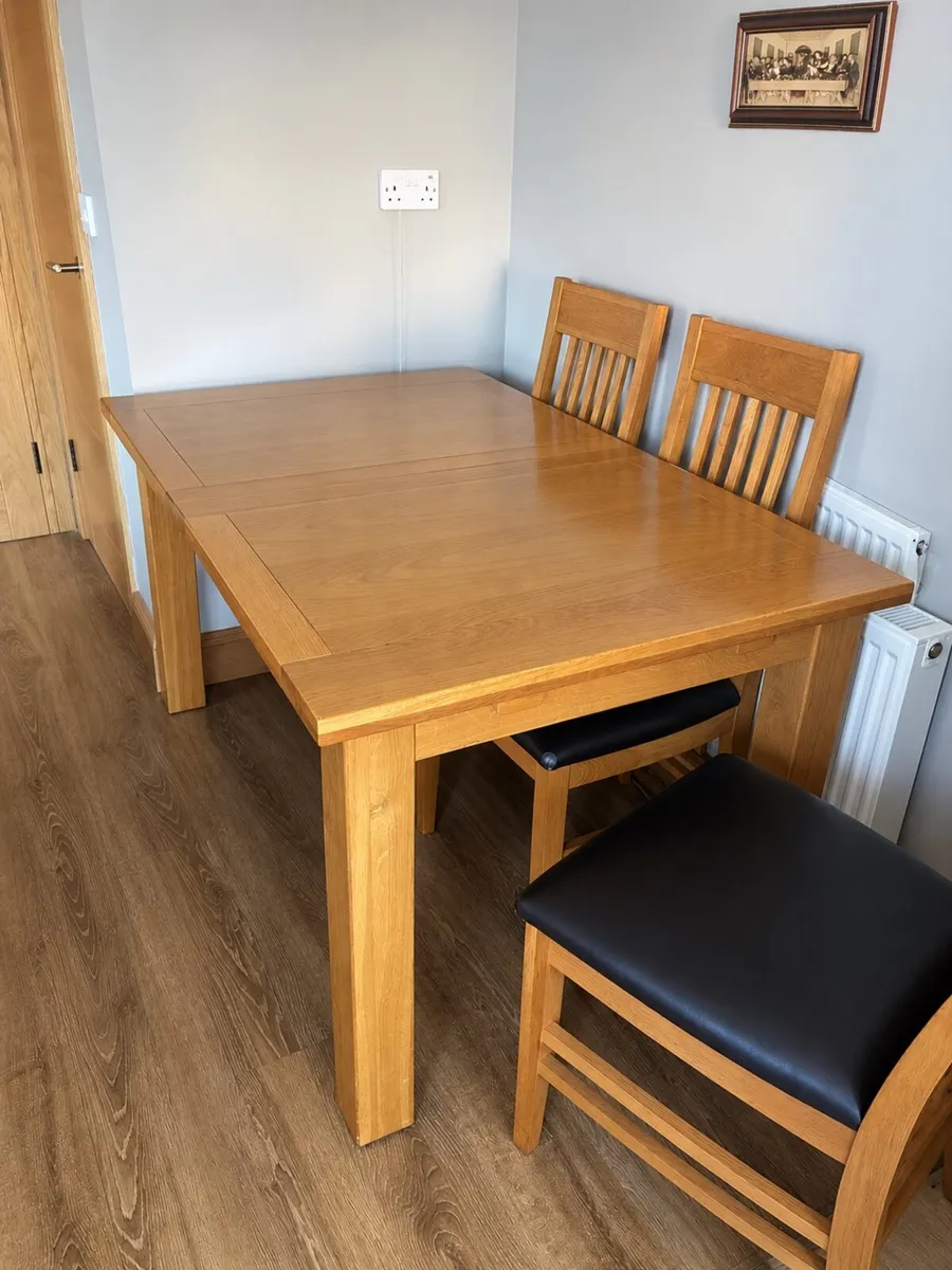 Solid Oak Dining Table & Chairs - Image 1