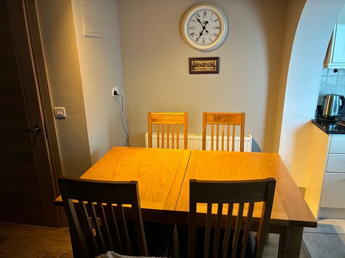Solid Oak Dining Table & Chairs - Image 3
