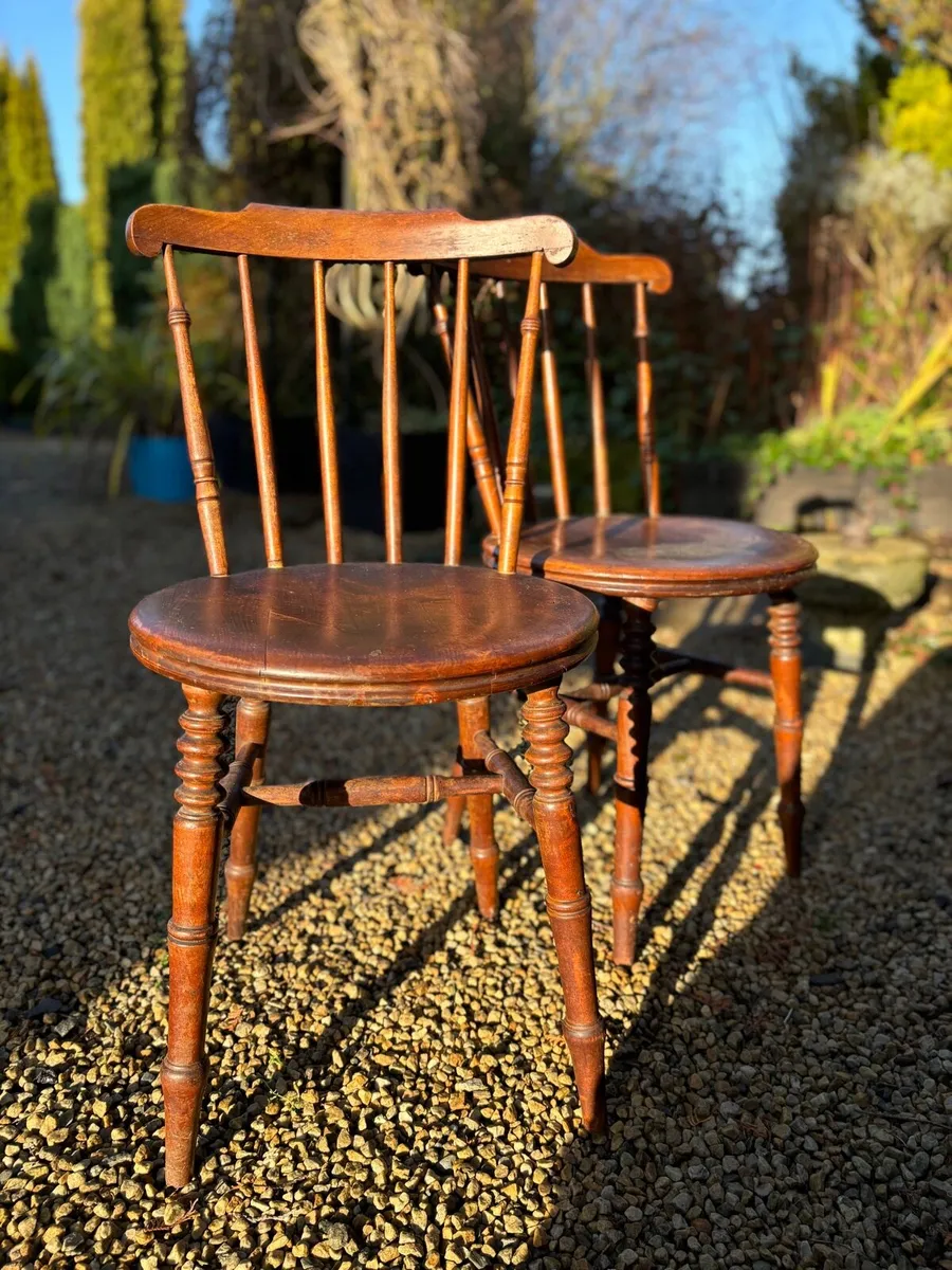 Antique Solid Elm Penny Chairs x 2 - Image 1