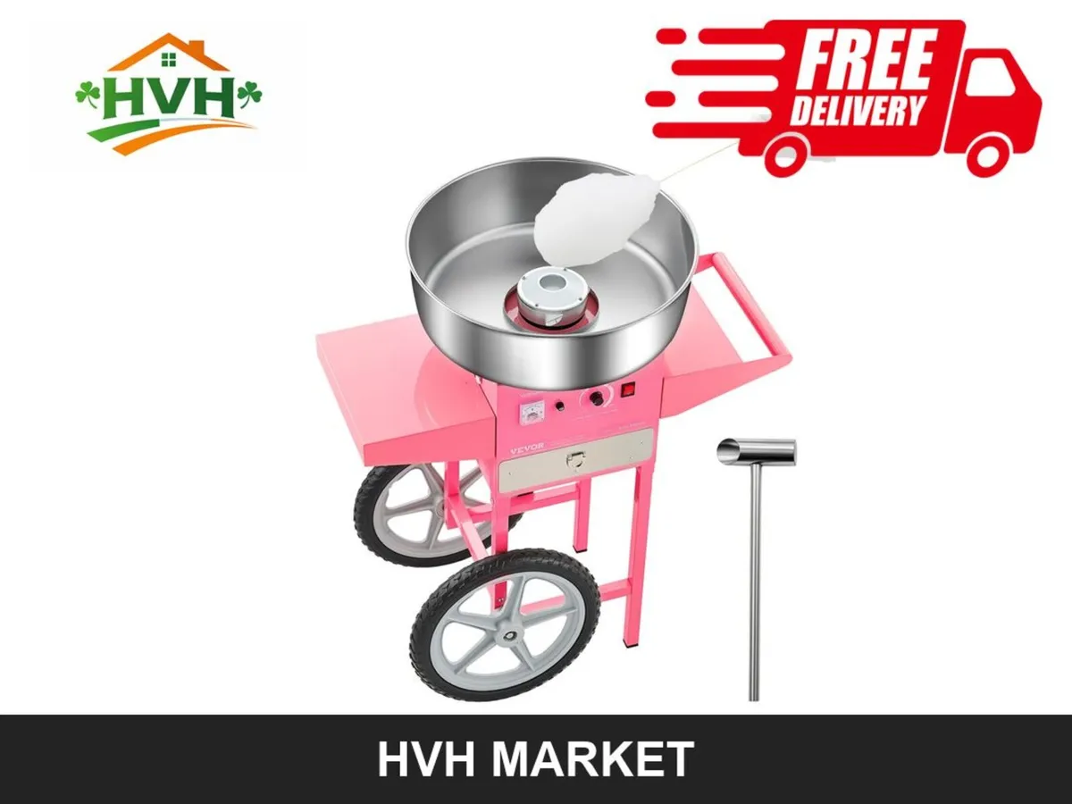 Pink Candy Floss Machine with Cart, 1000W - Image 1