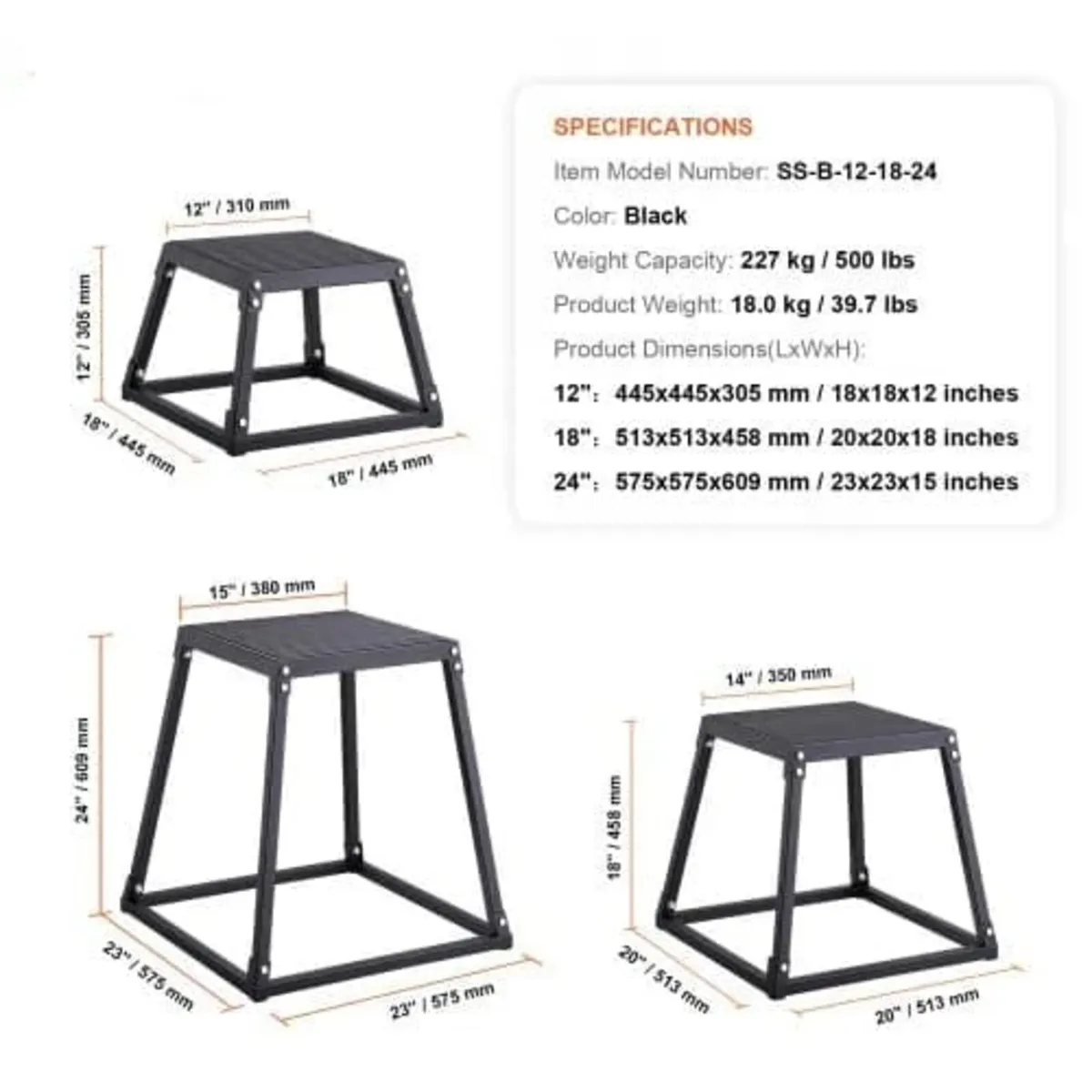 Plyometric Jump Boxes, 12/18/24 Inch Plyo Box, Pla - Image 4