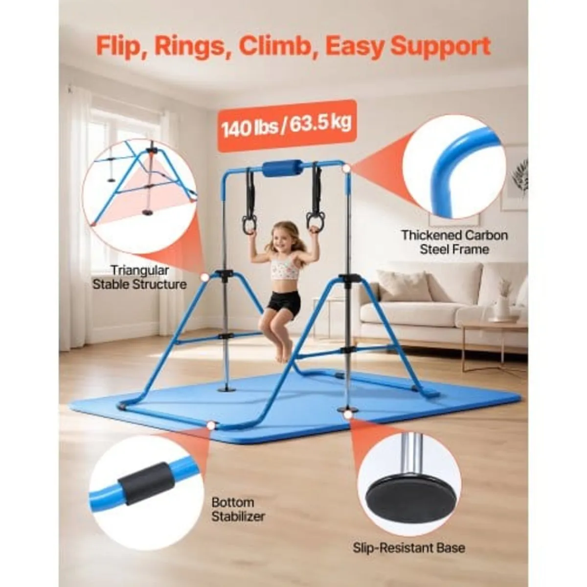 Gymnastic Bars for Kids, 63.5 kg Capacity Folding - Image 3