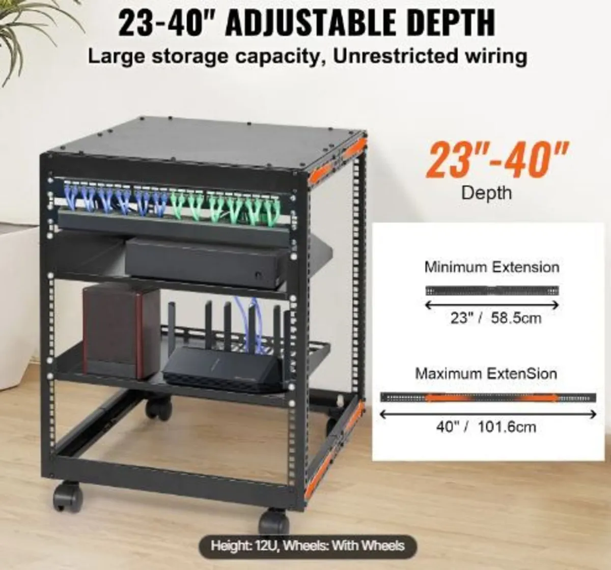 12U Open Frame Server Rack, 58.5-101.6cm - Image 1
