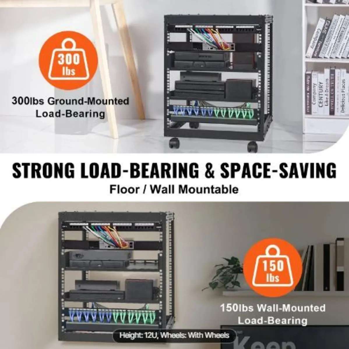 12U Open Frame Server Rack, 58.5-101.6cm - Image 3