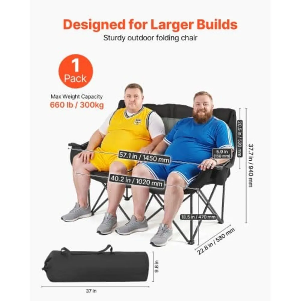 Double Camping Chair, Oversized Two Person Camp Ch - Image 4