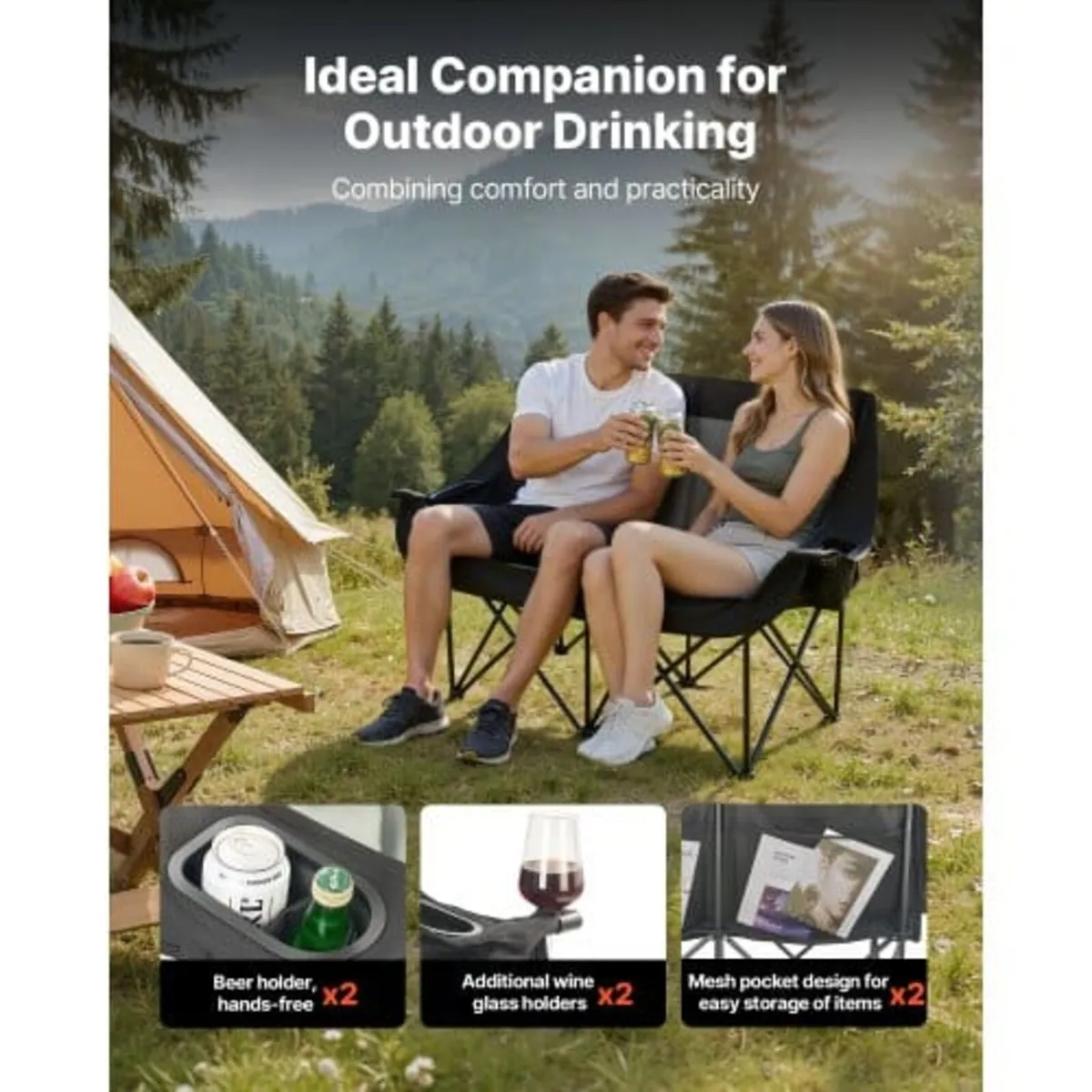 Double Camping Chair, Oversized Two Person Camp Ch - Image 2