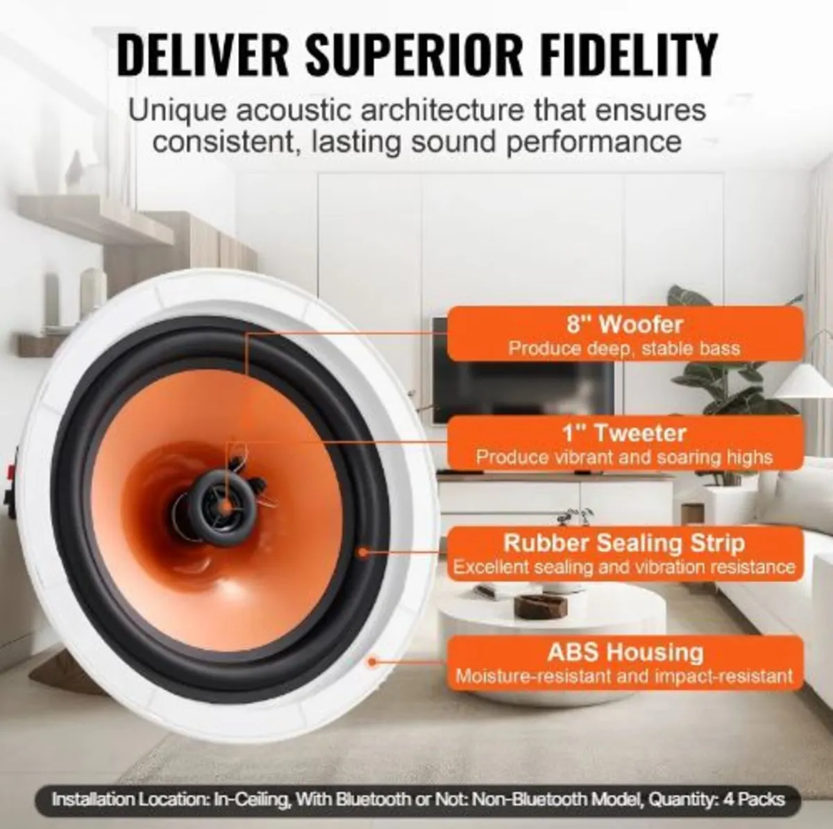 4PCs 8 in/20.3 cm Ceiling Speakers 100W - Image 3